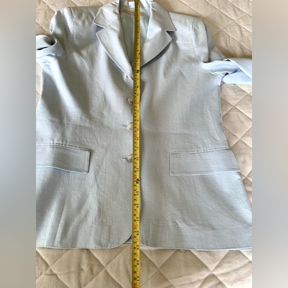 Light blue 100% linen long blazer double collar 4 front buttons 2 pockets US 10 - Picture 14 of 16
